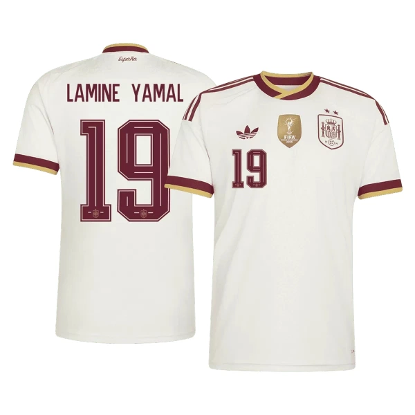 Spanien 2 Stars Lamine Yamal 19 Bortatröja VM 2026 Spanien 2 Stars Lamine Yamal 19 Bortatröja VM 2026