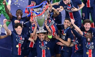 Paris Saint-Germains namn är ingraverat på Champions League-trofén